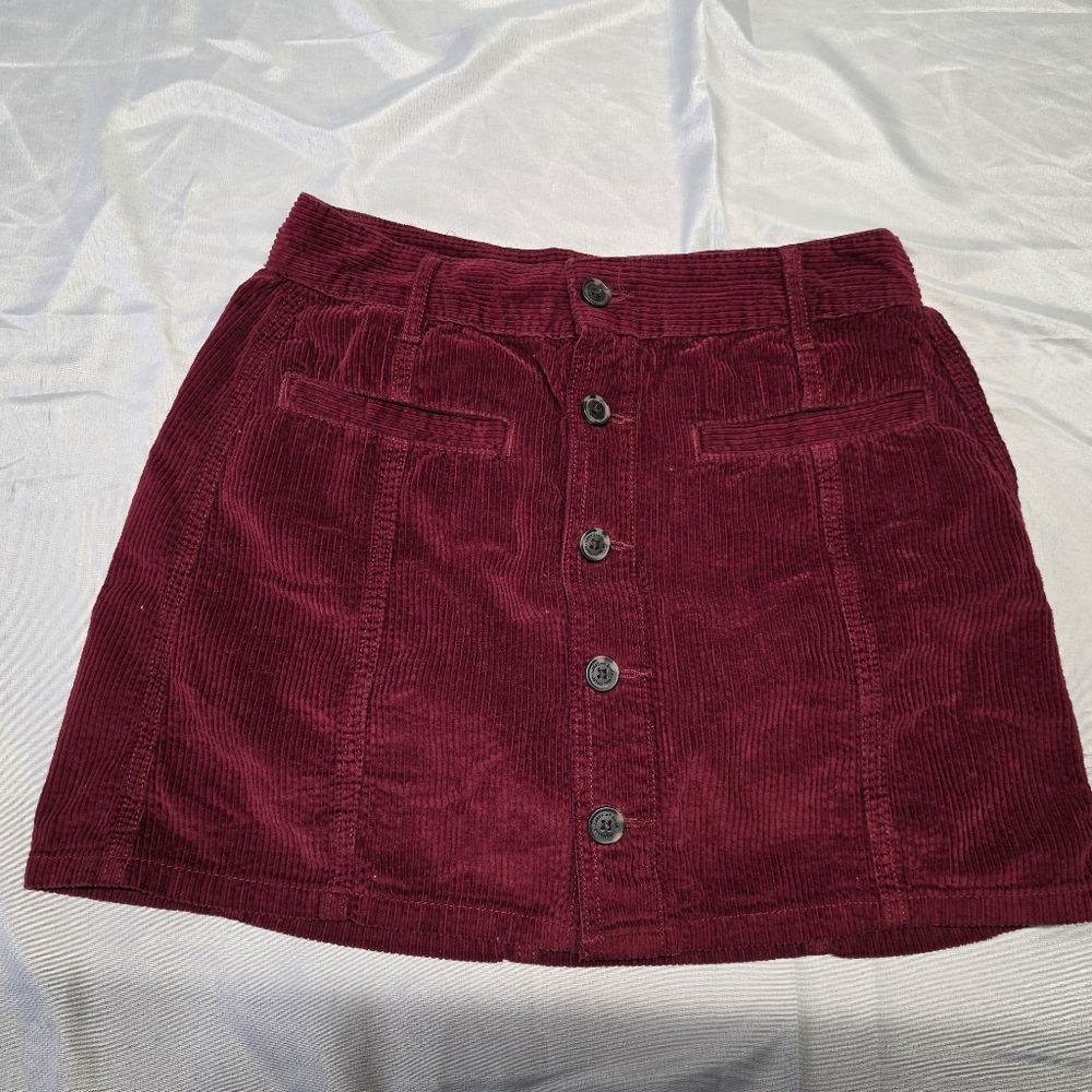 American Eagle Outfitters Corduroy Button-Front Skirt in Burgundy